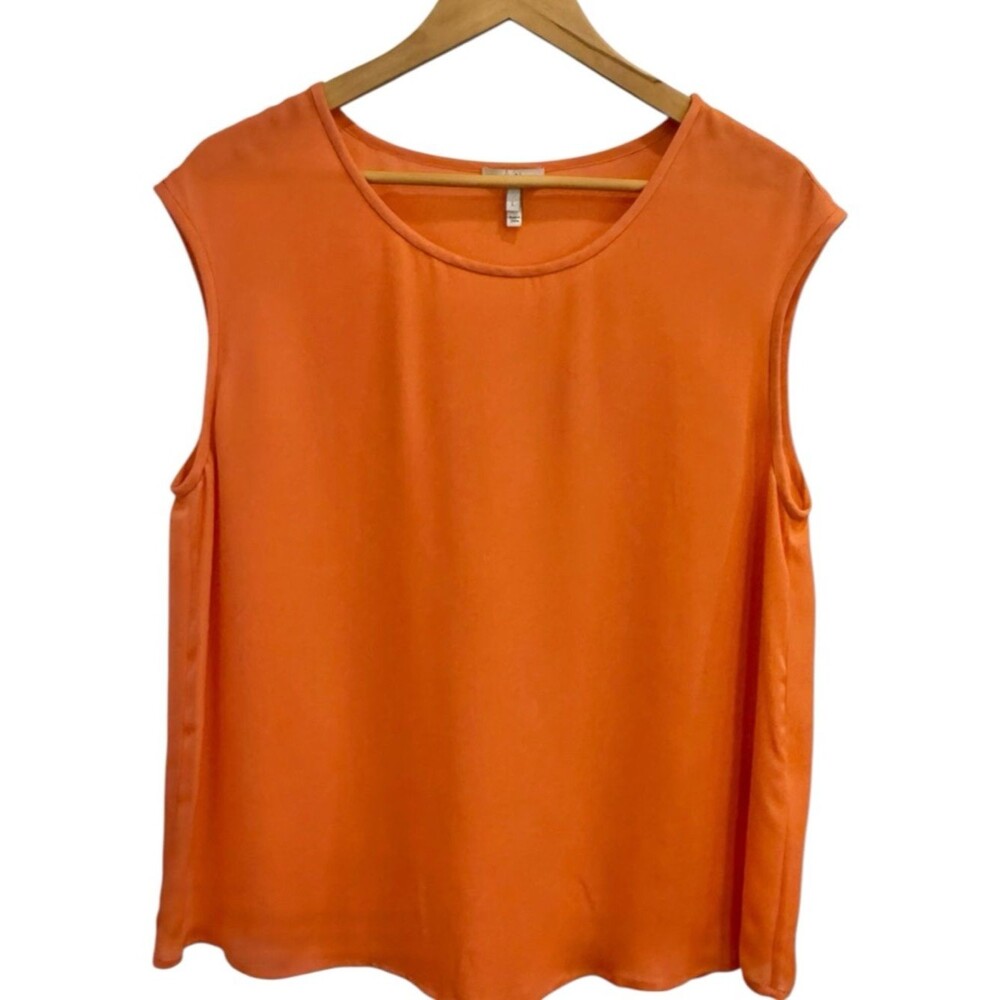 Joie 100% Silk Tank Top Orange Flowy Lightweight Sleeveless Blouse. Large.